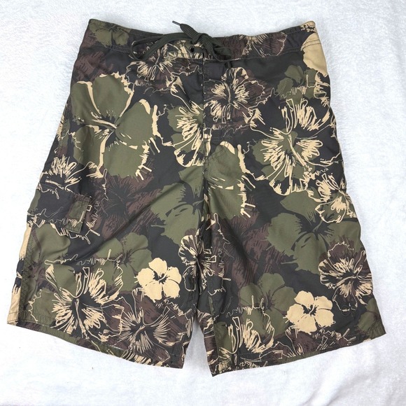 OP Other - OP Ocean Pacific Mens Camo Floral Board Shorts Green Hibiscus Swim Trunks Size M